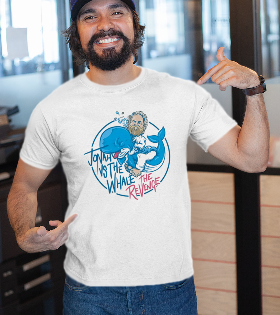 Jonah Vs The Whale The Revenge Cartoon Bearded Man Grappling Blue Creature T-Shirt