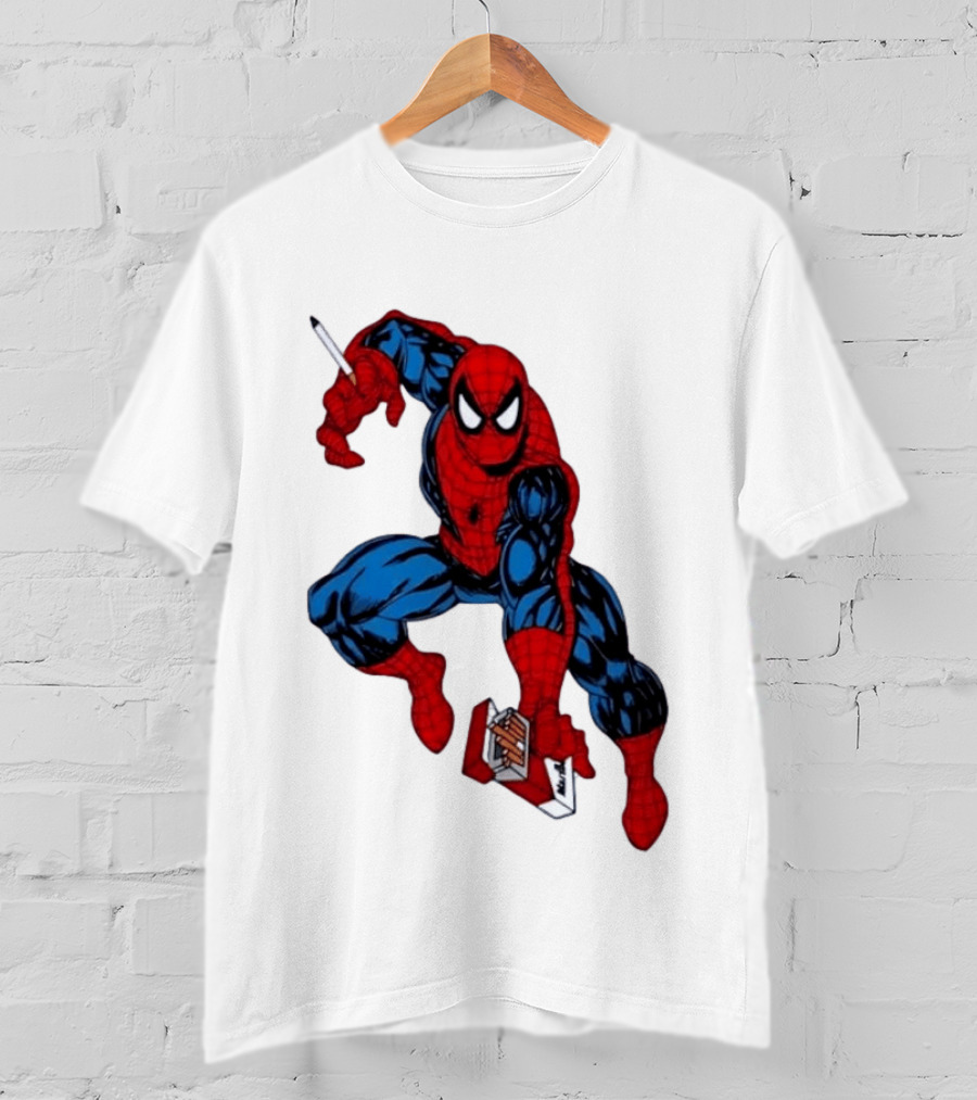 Marlboro Spider Man Crouching Holding Cigarette Packcartoon T-Shirt