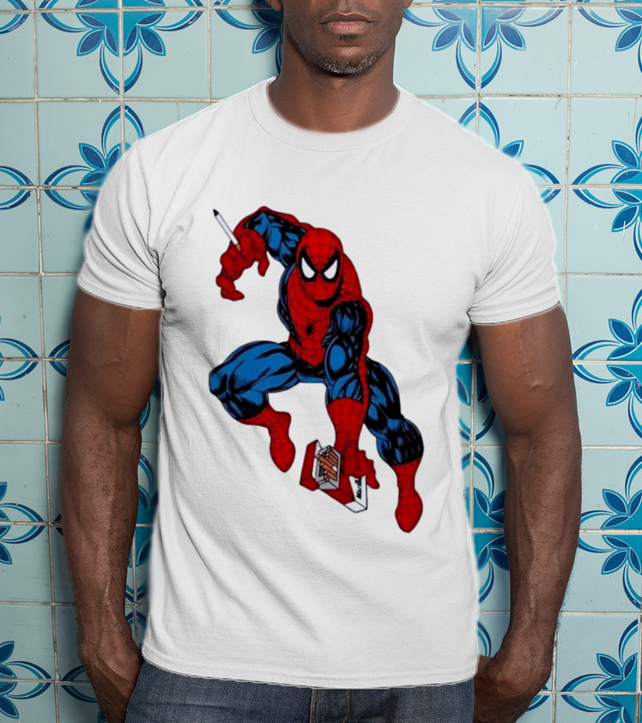 Marlboro Spider Man Crouching Holding Cigarette Packcartoon T-Shirt