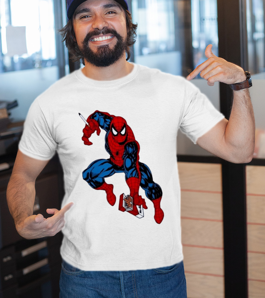 Marlboro Spider Man Crouching Holding Cigarette Packcartoon T-Shirt