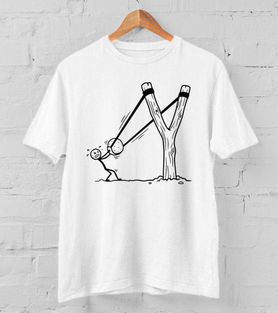 Stick Figure Slingshot Cartoon Pulling Back T-Shirt