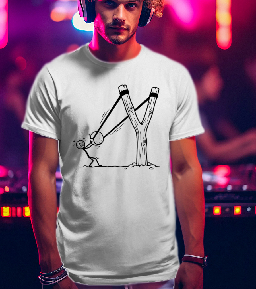 Stick Figure Slingshot Cartoon Pulling Back T-Shirt