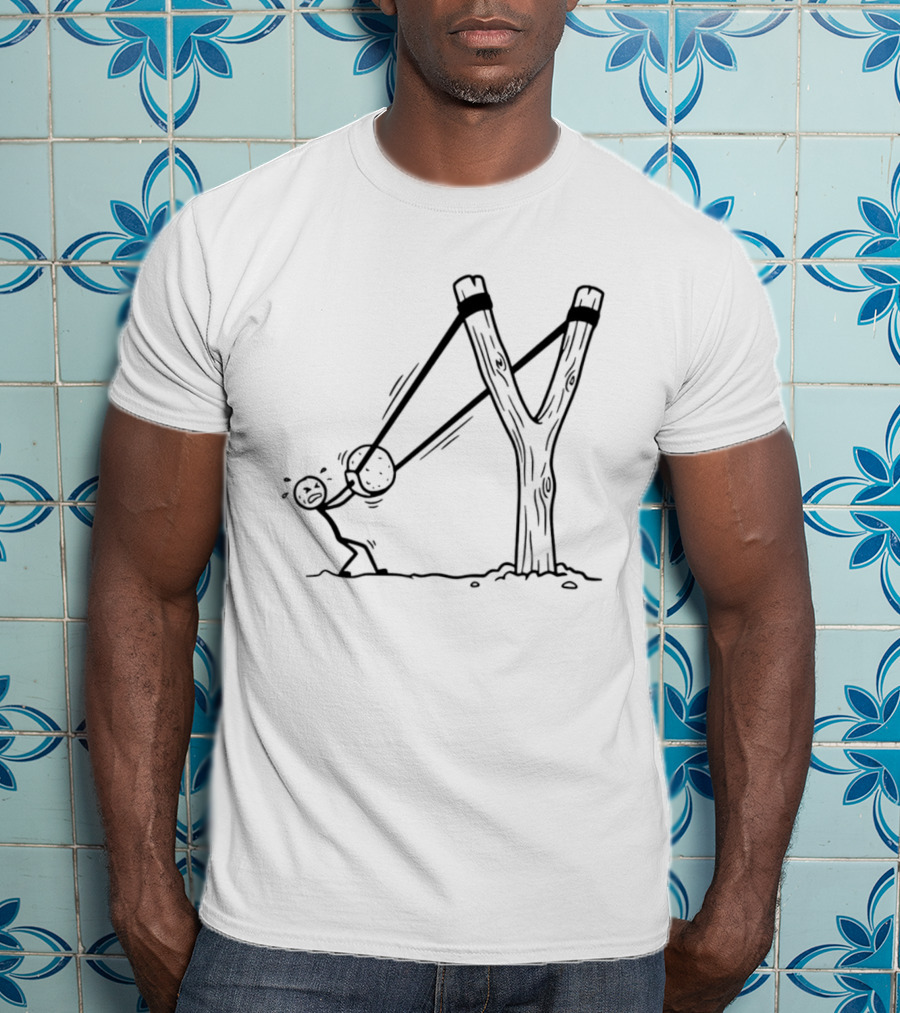 Stick Figure Slingshot Cartoon Pulling Back T-Shirt