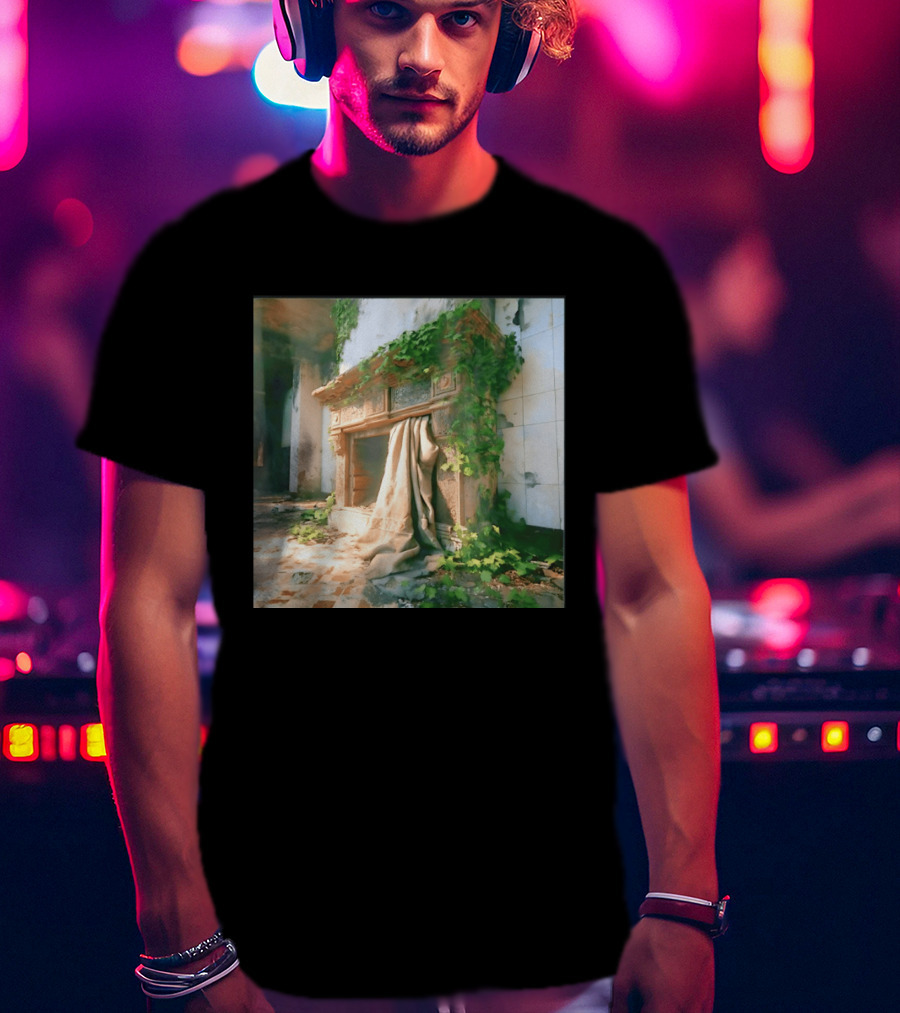 Abandoned Fireplace With Overgrown Ivy And Ruins Ambience T-Shirt