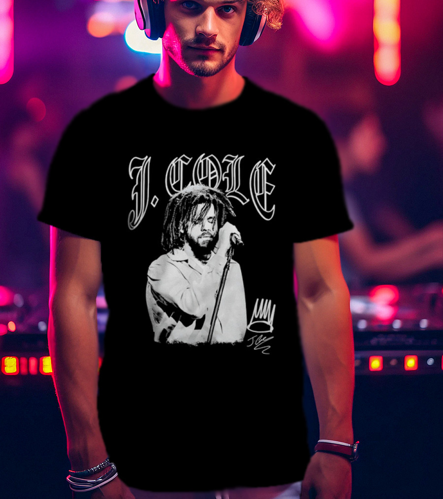 J Cole Dreamville Hip Hop Portrait Style Microphone T-Shirt