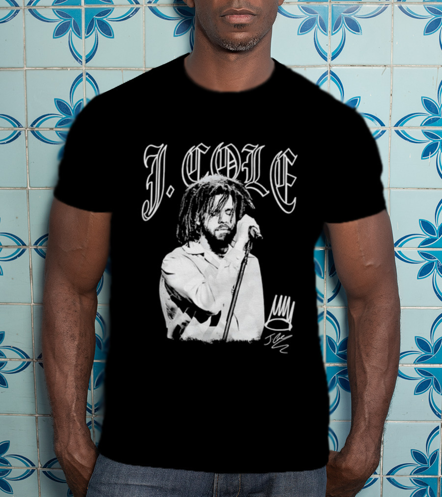 J Cole Dreamville Hip Hop Portrait Style Microphone T-Shirt