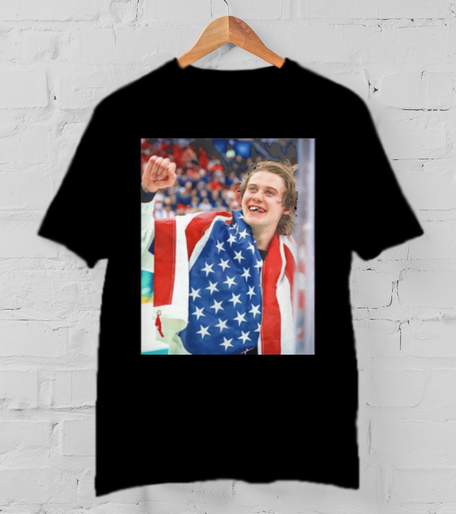 Jack Hughes USA Hockey World Champs 2026 Victory Celebration American Flag T-Shirt