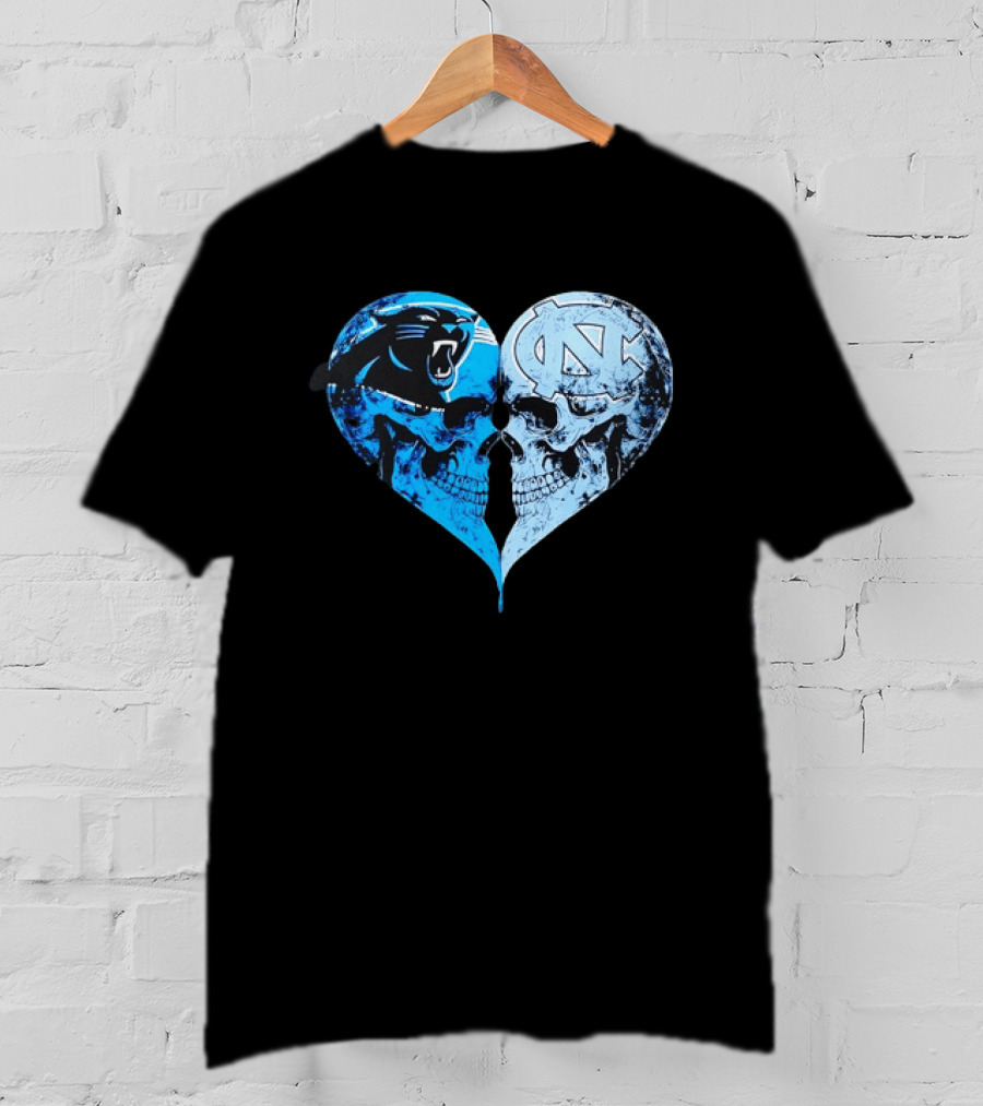 Carolina Panthers North Carolina Tar Heels Skulls Face To Face Heart Shape T-Shirt