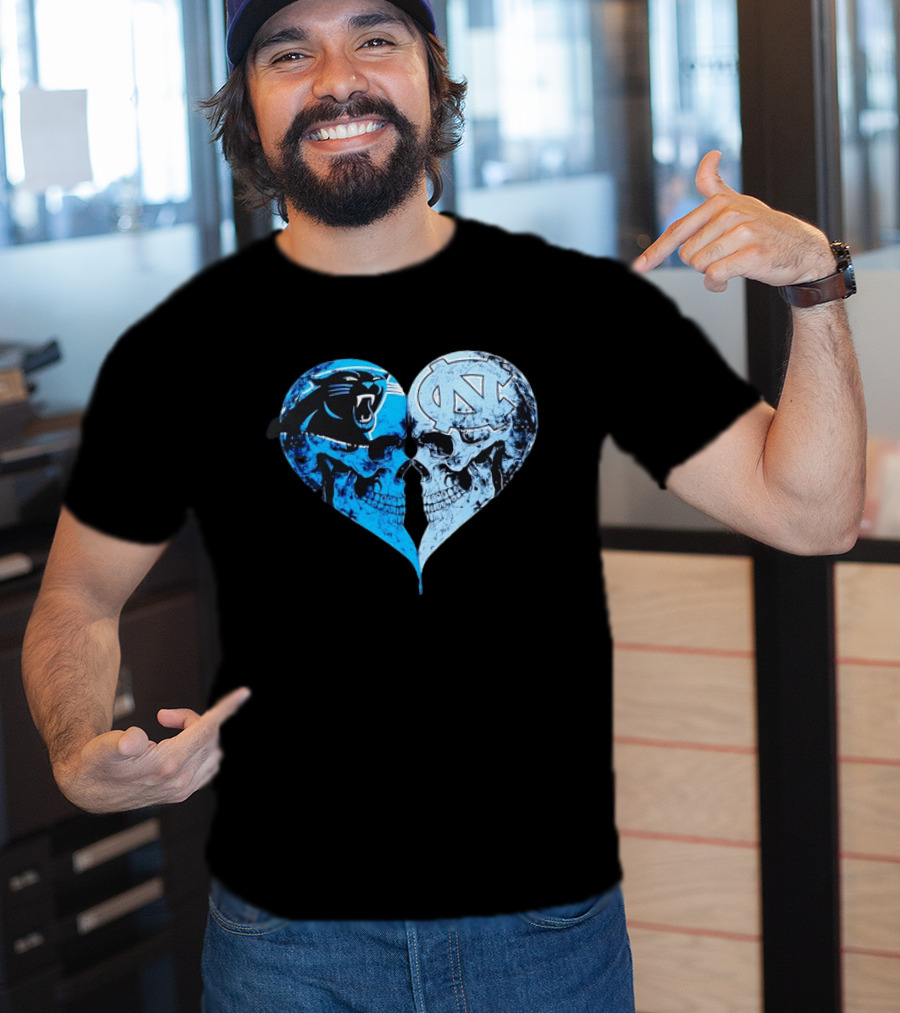 Carolina Panthers North Carolina Tar Heels Skulls Face To Face Heart Shape T-Shirt