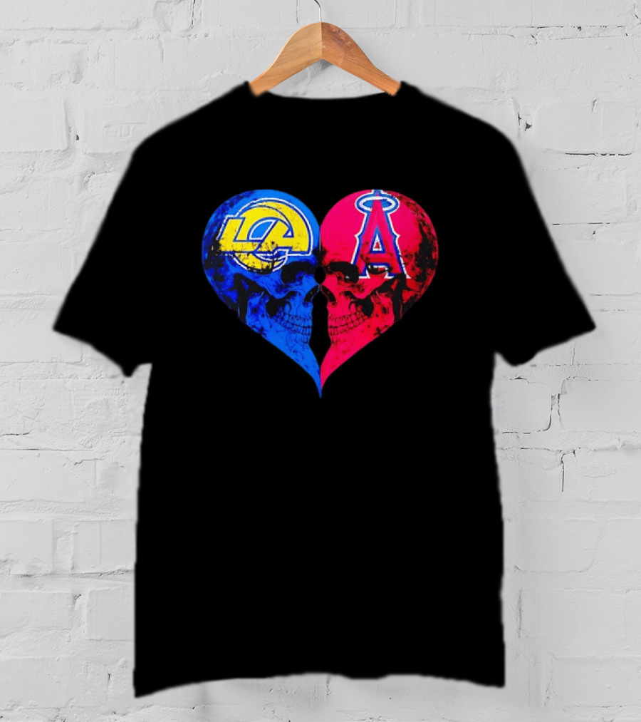 Los Angeles Rams Vs Los Angeles Angels Skulls Heart Face To Face Distressed T-Shirt