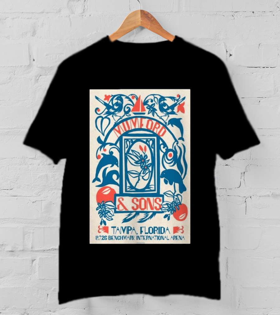 Mumford & Sons August 7 2026 Benchmark International Arena Tampa Florida With Dolphins And Floral Motif T-Shirt