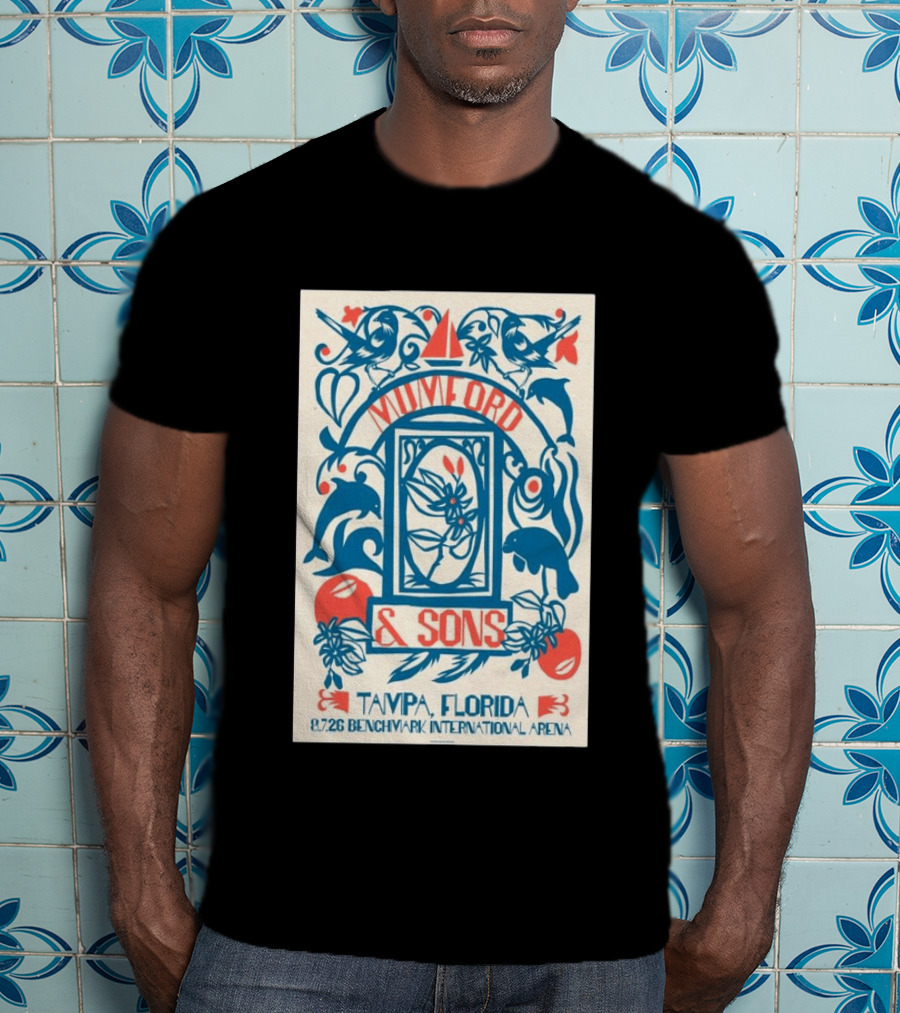 Mumford & Sons August 7 2026 Benchmark International Arena Tampa Florida With Dolphins And Floral Motif T-Shirt