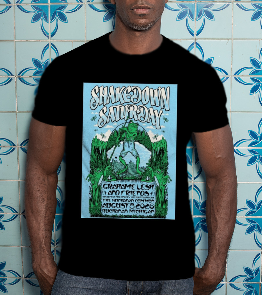 Grahame Lesh Shakedown Saturday August 8 2026 Buchanan Michigan Frog Art Trees Grahame Lesh And Friends Breakfast For Dinner Live Music Event T-Shirt