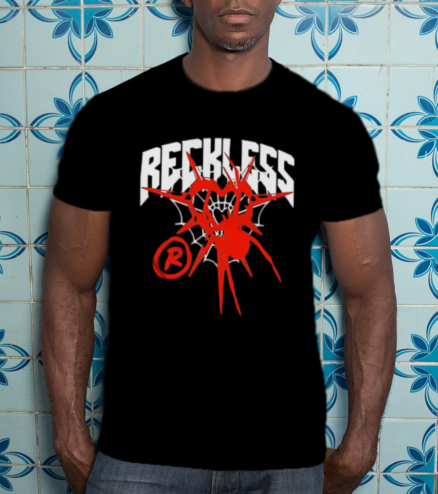 Reckless Web Heart With Spiky Red Symbol And R T-Shirt