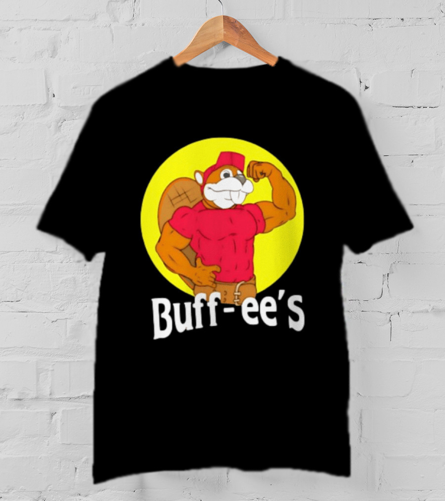 Buff Ee's Strong Muscular Beaver Character In Red Outfit T-Shirt