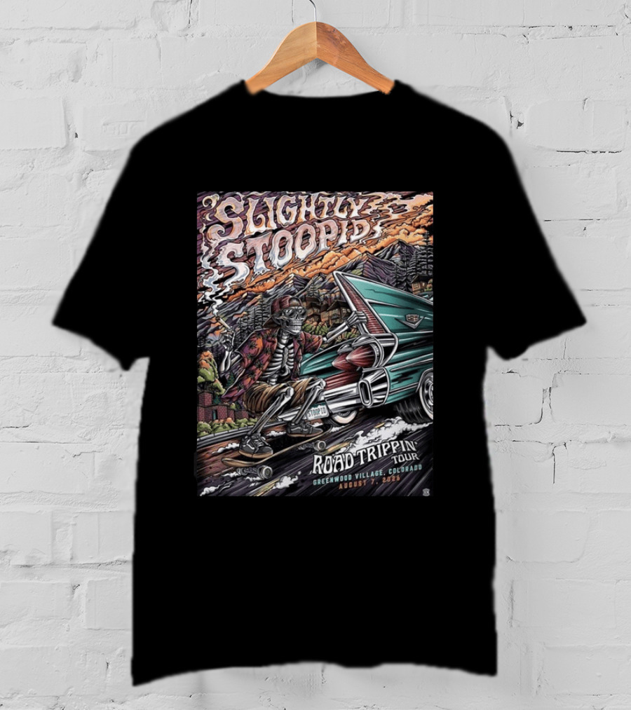 Slightly Stoopid Road Trippin Tour Greenwood Village Colorado August 7 2026 Fiddler's Green Amphitheatre T-Shirt