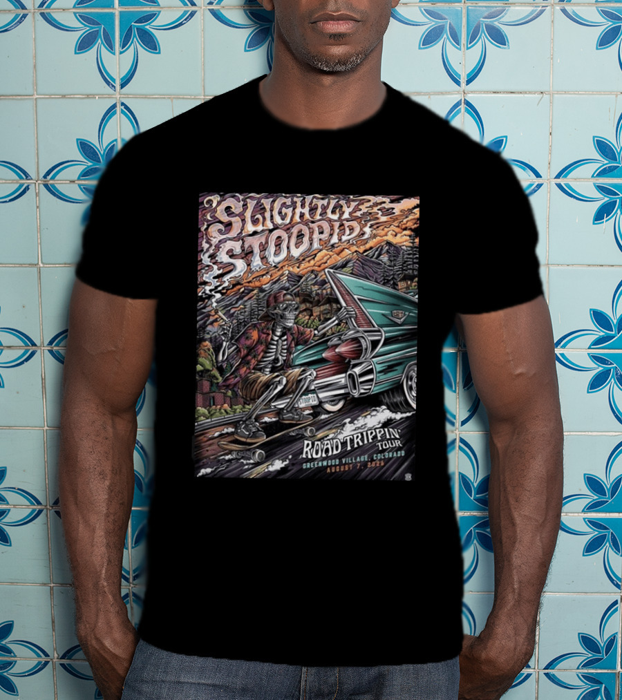 Slightly Stoopid Road Trippin Tour Greenwood Village Colorado August 7 2026 Fiddler's Green Amphitheatre T-Shirt