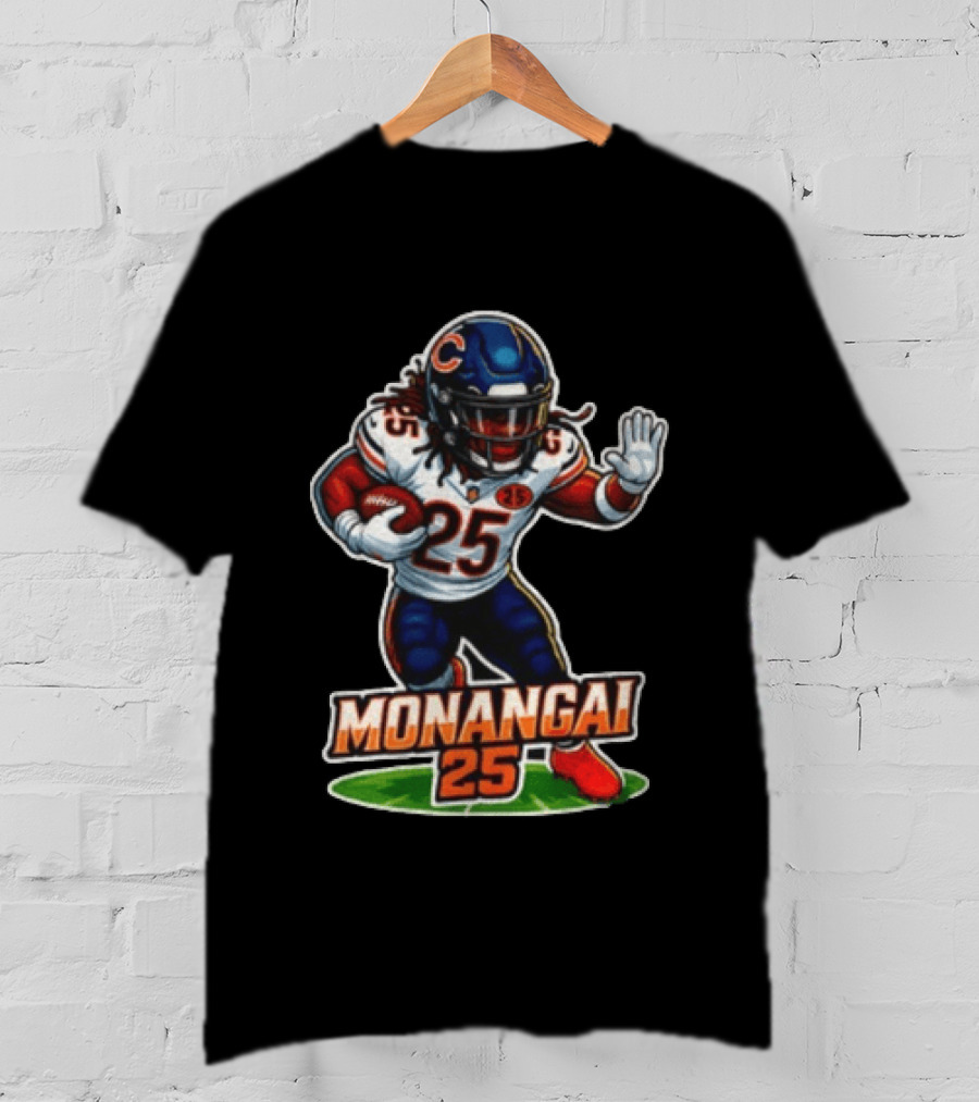 Chicago Bears Kyle Monangai Cartoon Caricature Football Player 25 T-Shirt
