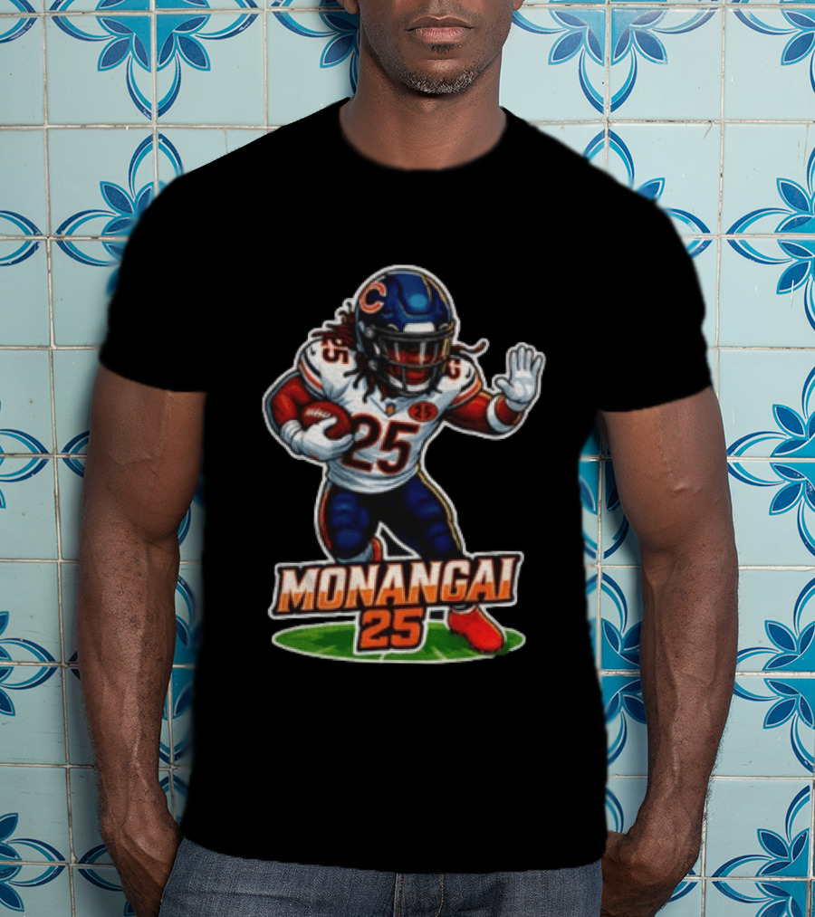 Chicago Bears Kyle Monangai Cartoon Caricature Football Player 25 T-Shirt