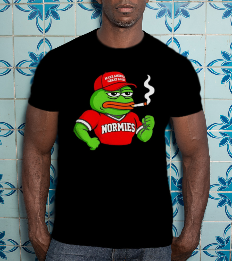 Pepe The Frog Smoking Wearing Normies Make America Great Again Red Hat T-Shirt