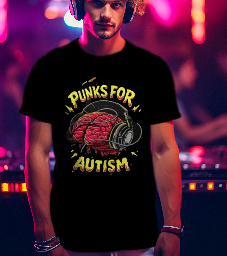 Punks For Autism Brain Headphones T-Shirt
