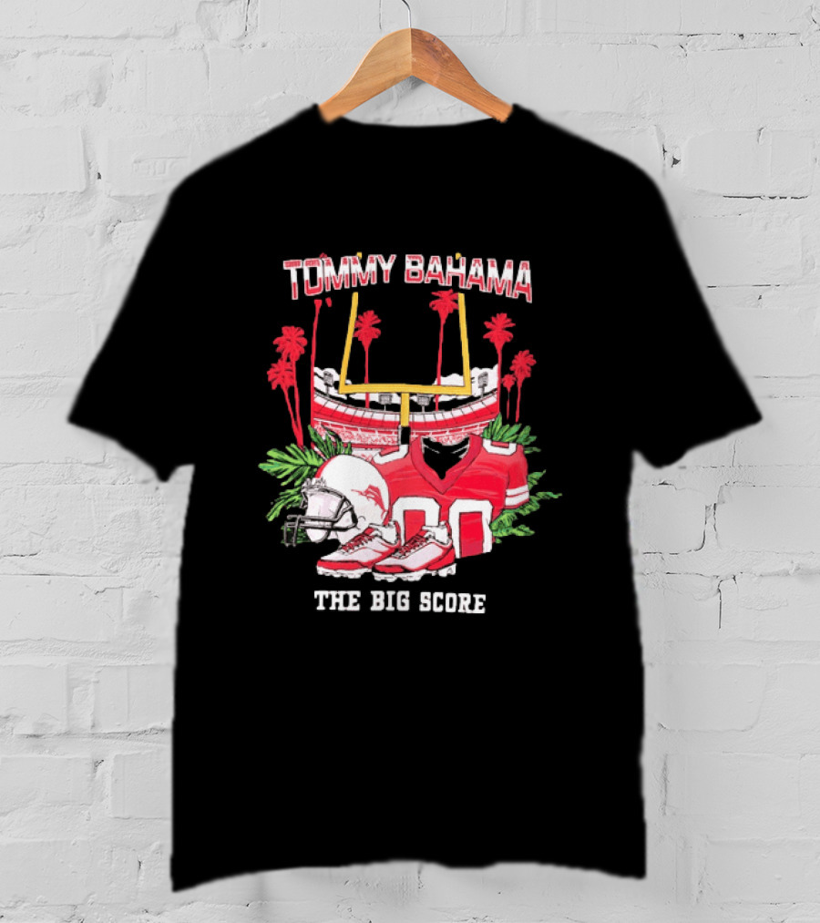Tommy Bahama The Big Score Football Stadium Jersey And Helmet Football Scene T-Shirt