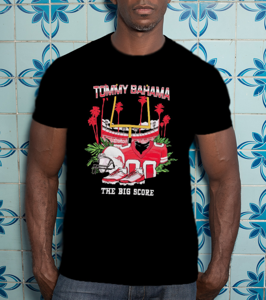 Tommy Bahama The Big Score Football Stadium Jersey And Helmet Football Scene T-Shirt