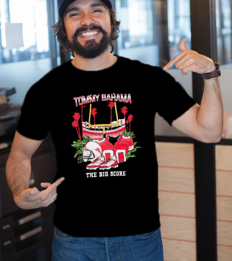Tommy Bahama The Big Score Football Stadium Jersey And Helmet Football Scene T-Shirt