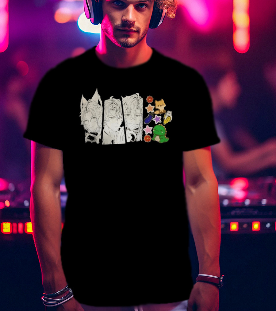 Vox Akuma Mysta Rias Ike Eveland Nijisanji EN Luxiem Vtuber Characters Cute Animal Stickers And Star Designs T-Shirt