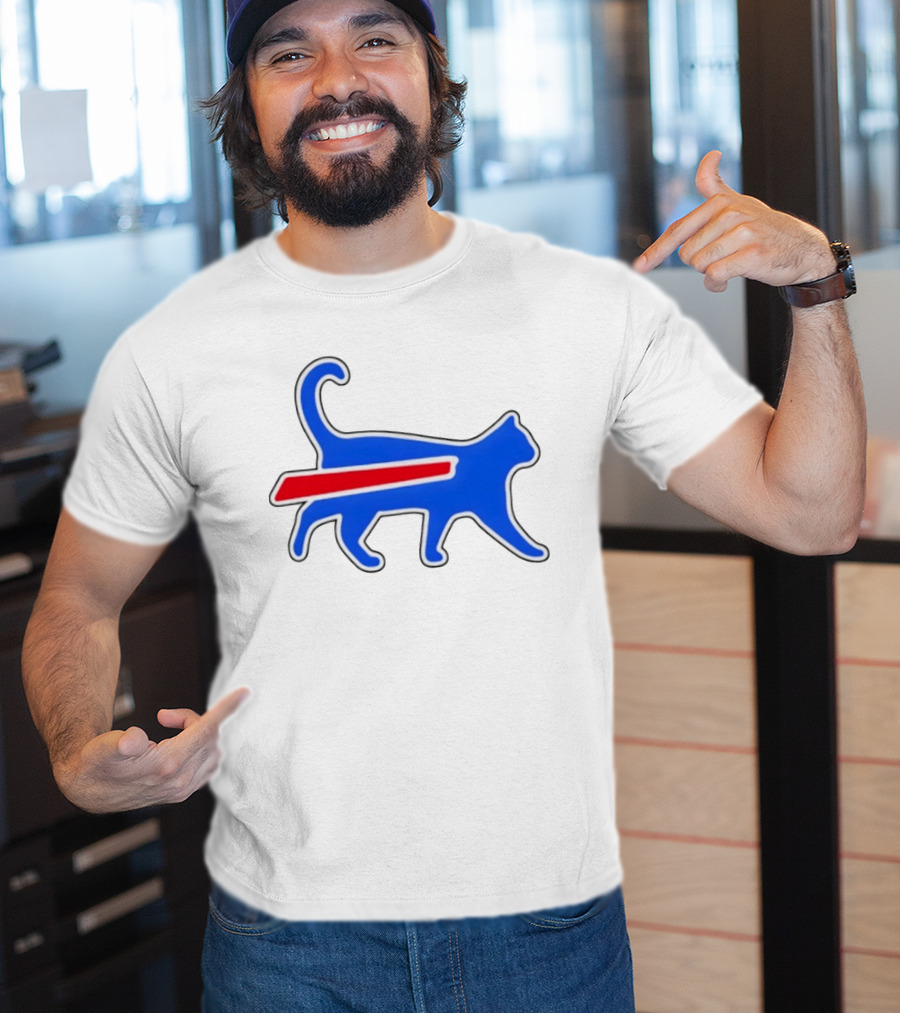 Buffalo Bills Cat Logo Parody Red And Blue T-Shirt