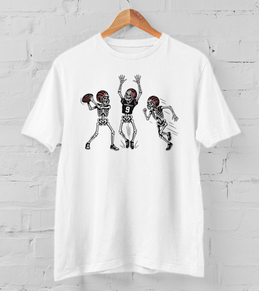 Joe Burrow Number 9 Cincinnati Bengals Skeleton Football Players T-Shirt