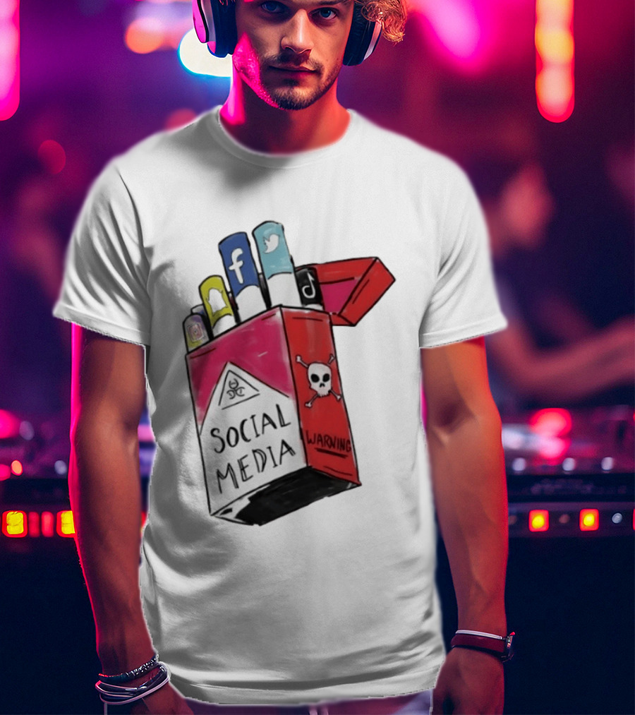 Social Media Warning Cigarette Pack With Iconic Apps T-Shirt
