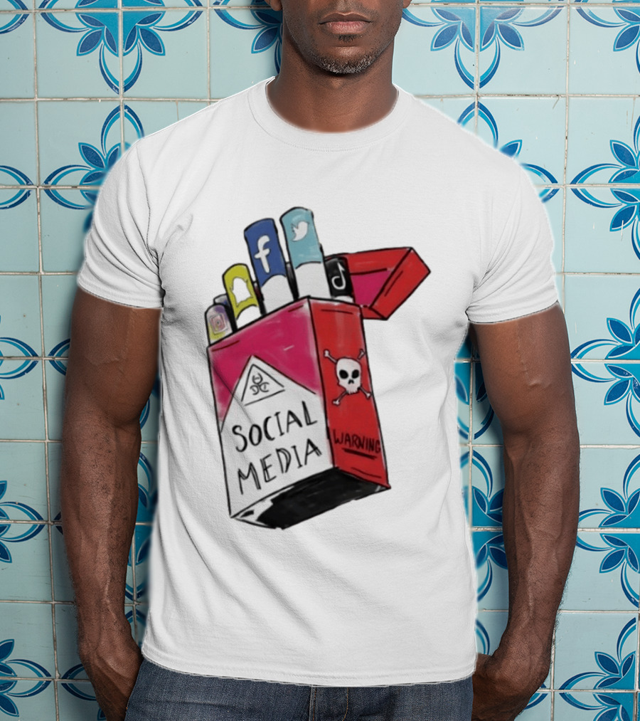 Social Media Warning Cigarette Pack With Iconic Apps T-Shirt