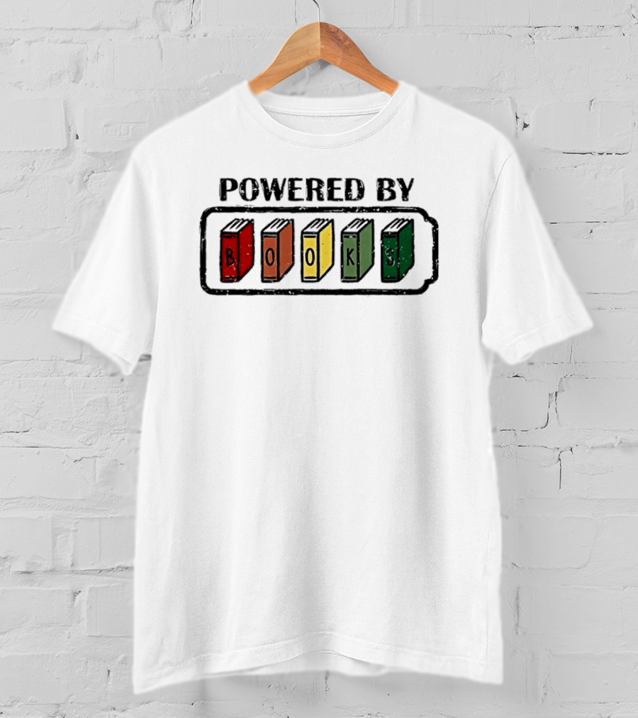 Classic Powered By Books Pride Colorful Book Spines T-Shirt