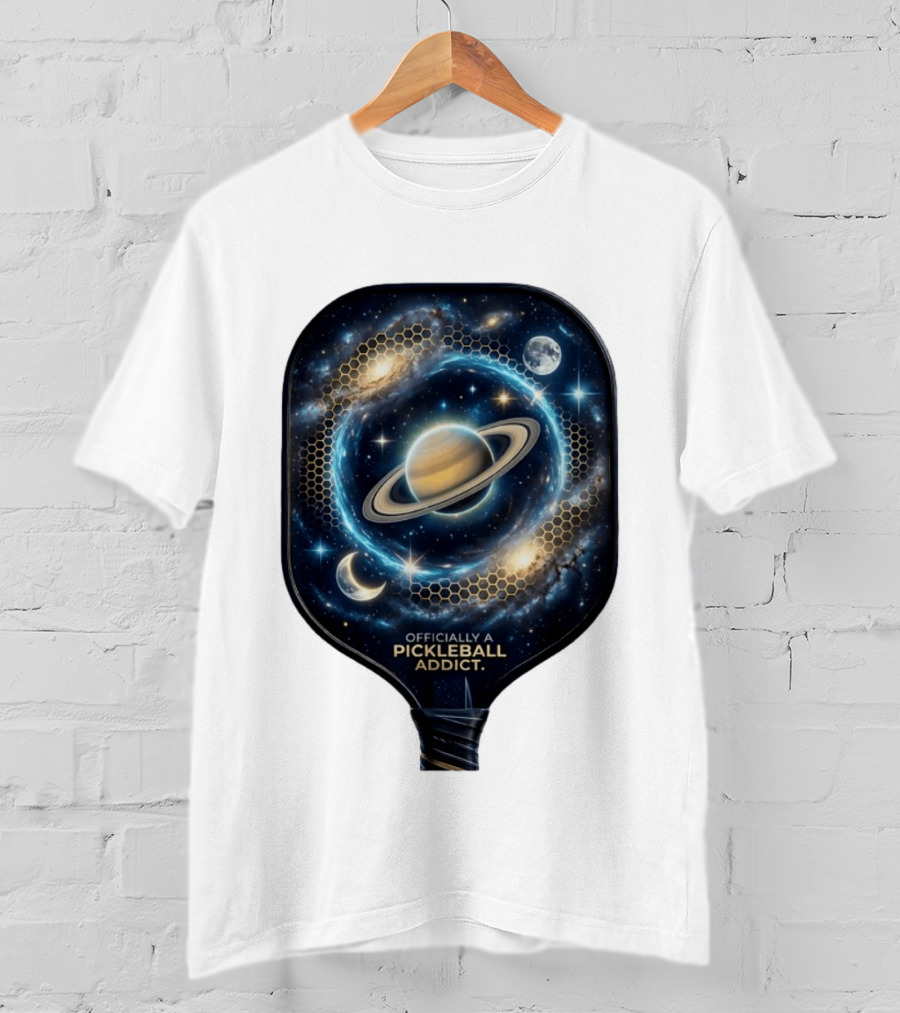 Officially A Pickleball Addict Galaxy Space Planets Saturn Stars T-Shirt