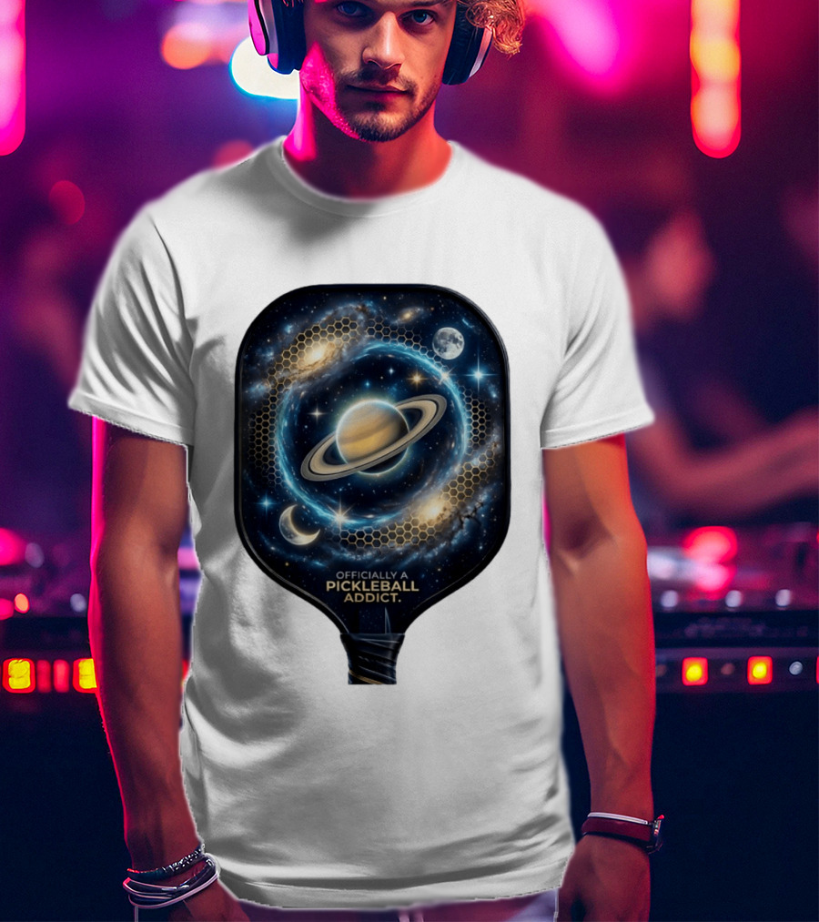 Officially A Pickleball Addict Galaxy Space Planets Saturn Stars T-Shirt