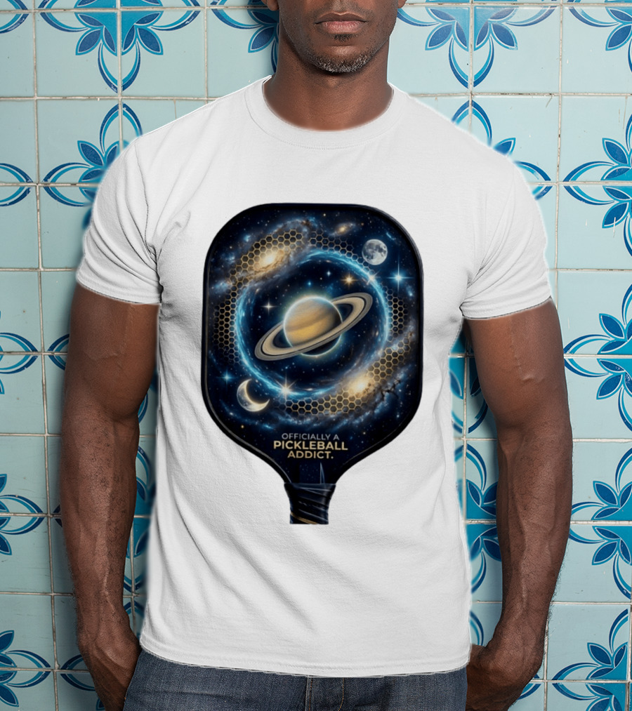Officially A Pickleball Addict Galaxy Space Planets Saturn Stars T-Shirt