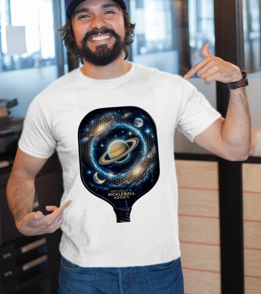 Officially A Pickleball Addict Galaxy Space Planets Saturn Stars T-Shirt