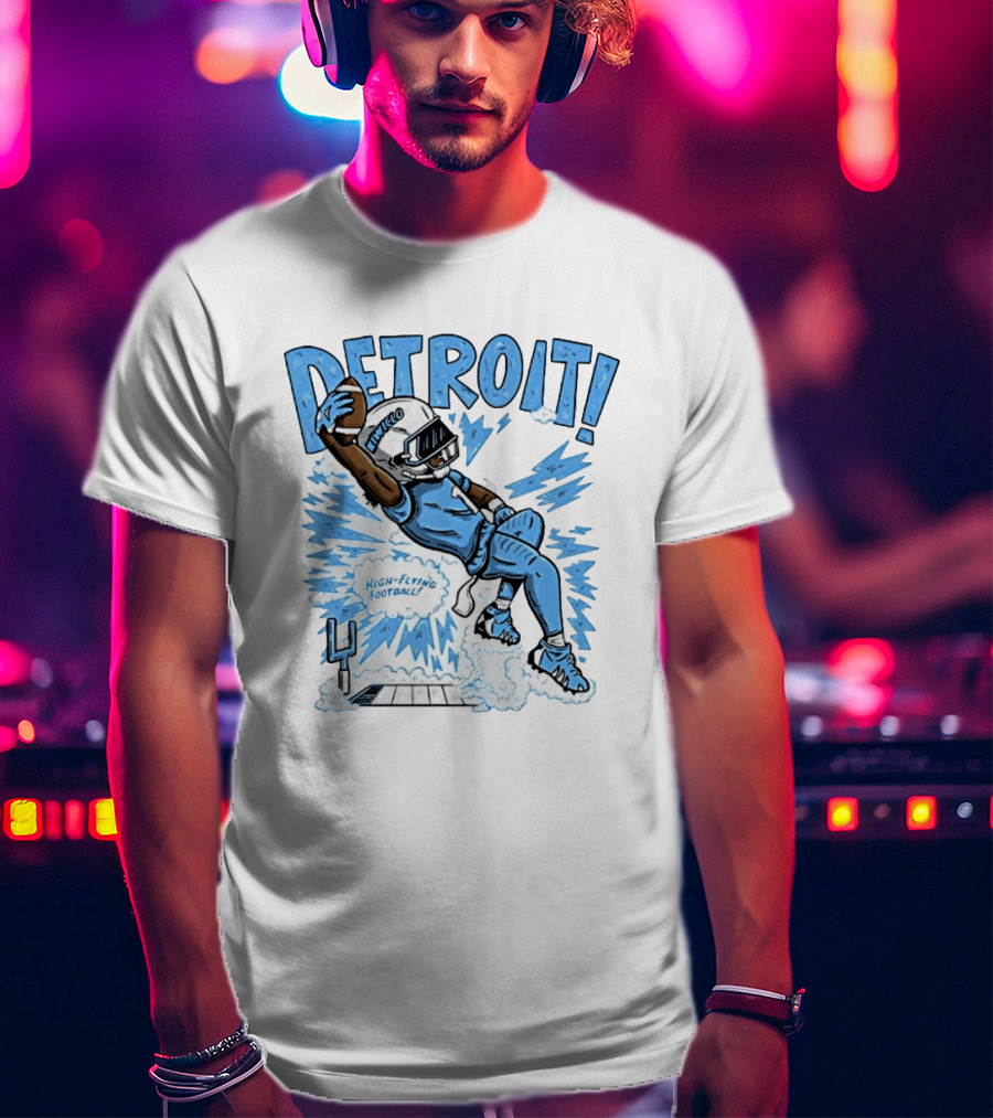 Detroit Lions High Flying Football Dynamic Catch Comic T-Shirt