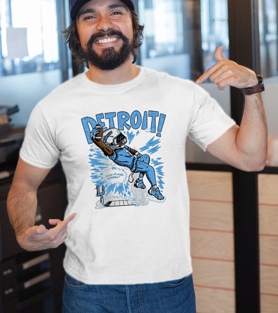 Detroit Lions High Flying Football Dynamic Catch Comic T-Shirt