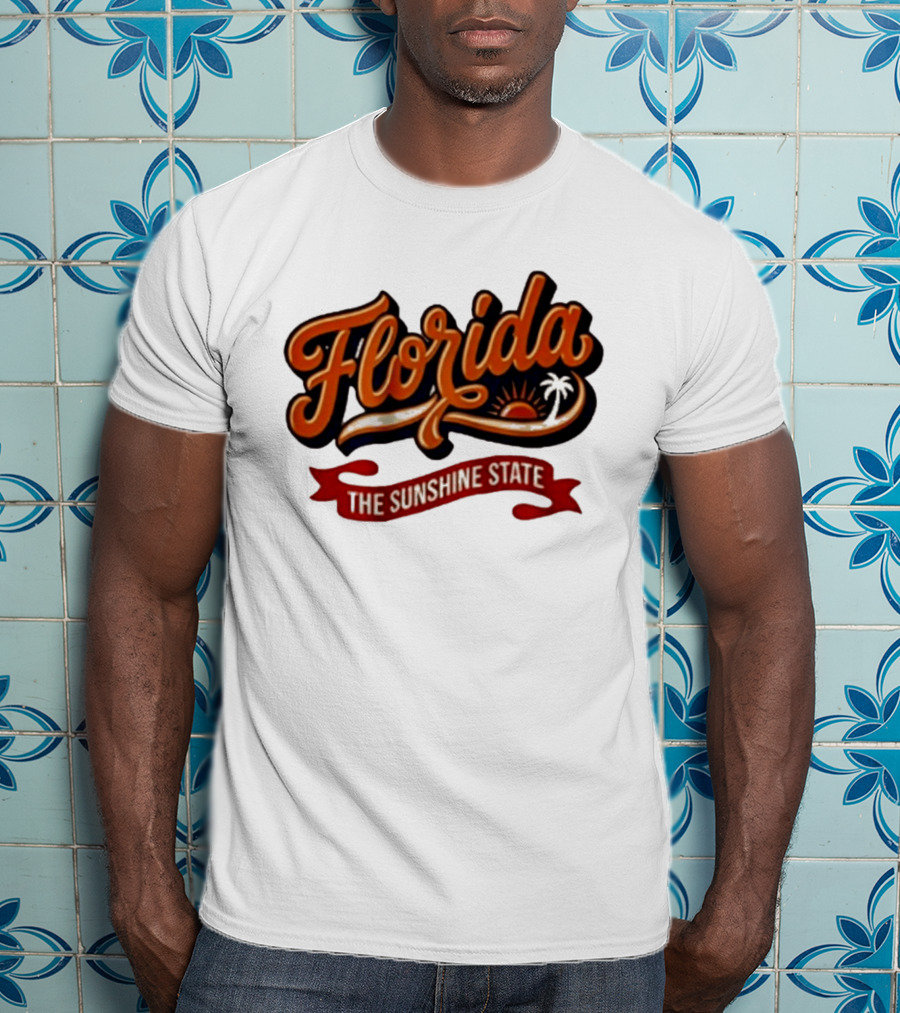 Florida The Sunshine State Sunset Palm Tree Vintage Look T-Shirt