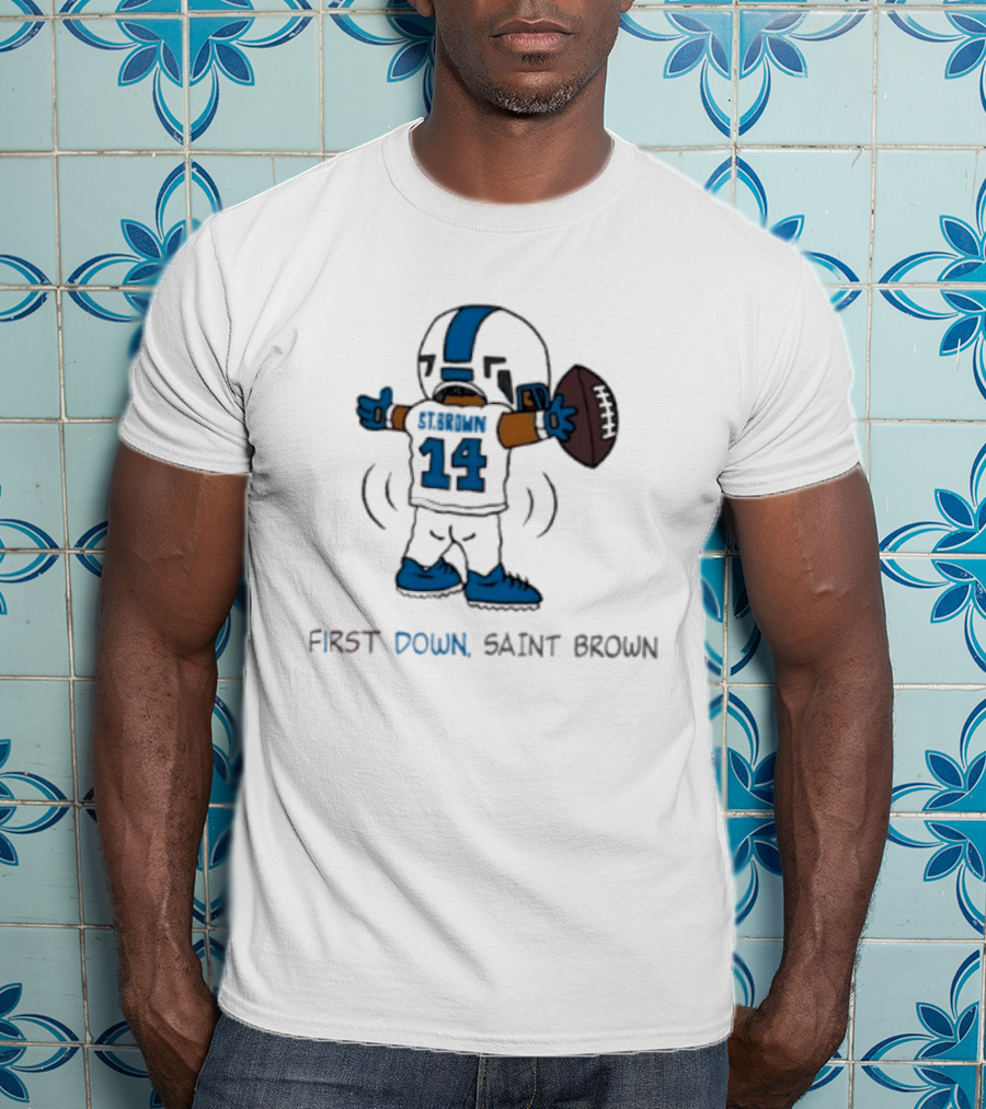 Trending Detroit Lions First Down Saint Brown 14 T-Shirt
