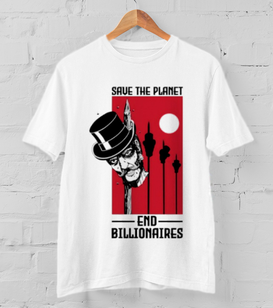 Original Save The Planet End Billionaires Top Hat Monopoly Man Red Sun T-Shirt