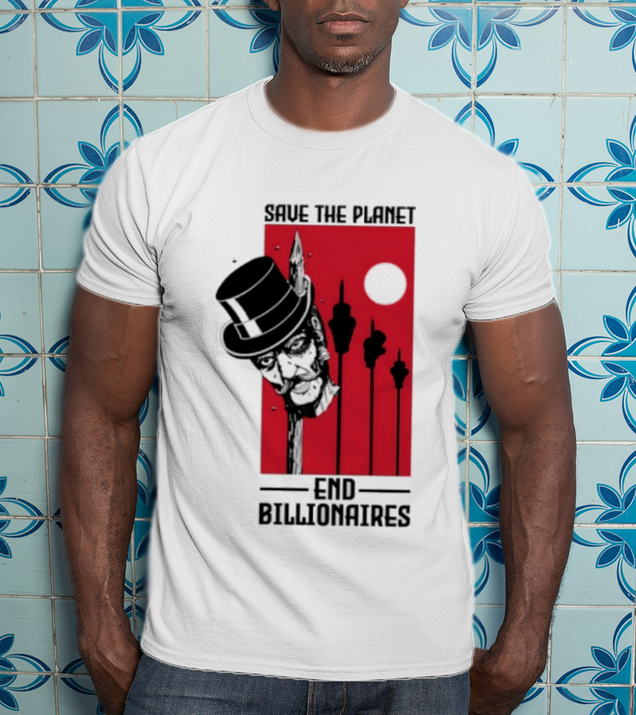 Original Save The Planet End Billionaires Top Hat Monopoly Man Red Sun T-Shirt
