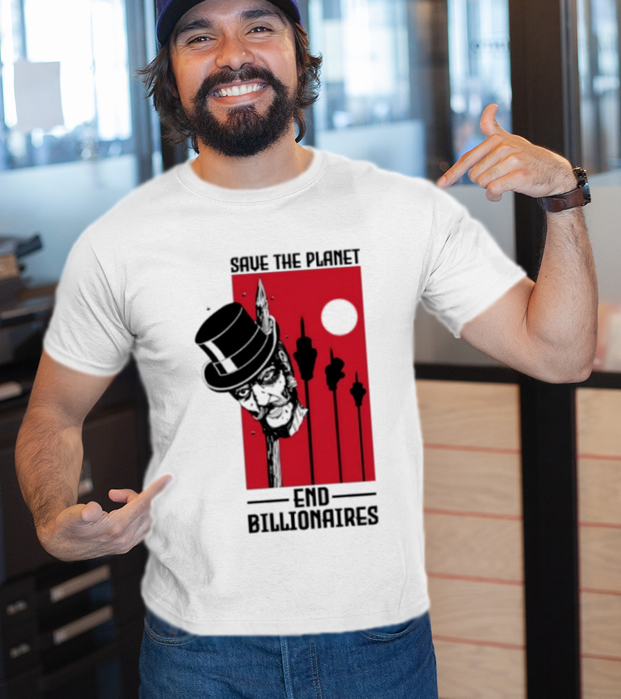 Original Save The Planet End Billionaires Top Hat Monopoly Man Red Sun T-Shirt