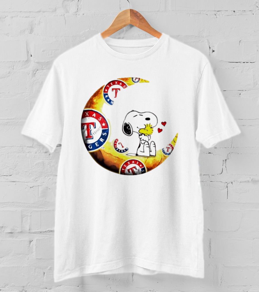Snoopy Woodstock Texas Rangers Moon Baseball Fan Celebration T-Shirt