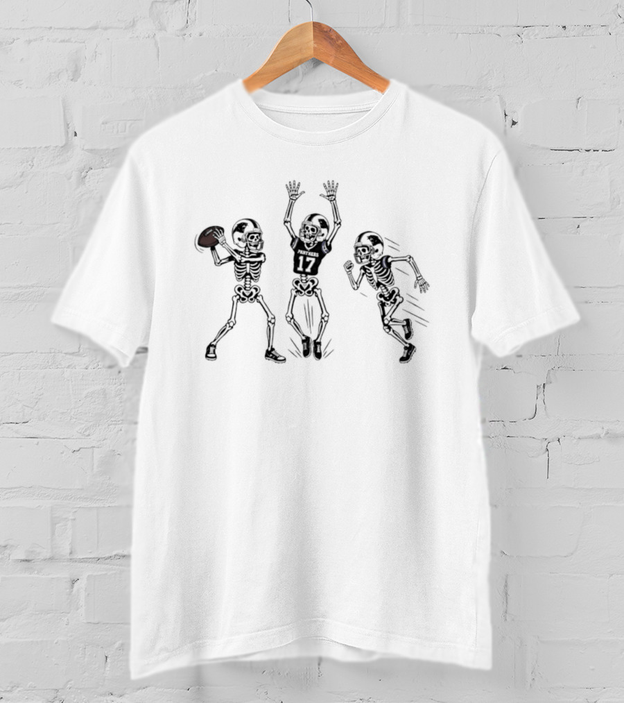Xavier Legette Number 17 Carolina Panthers Skeleton Playing Football T-Shirt