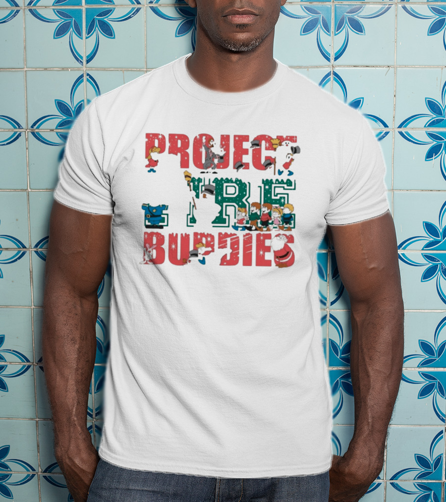Project Fire Buddies Christmas Animated Characters And Santa Claus T-Shirt