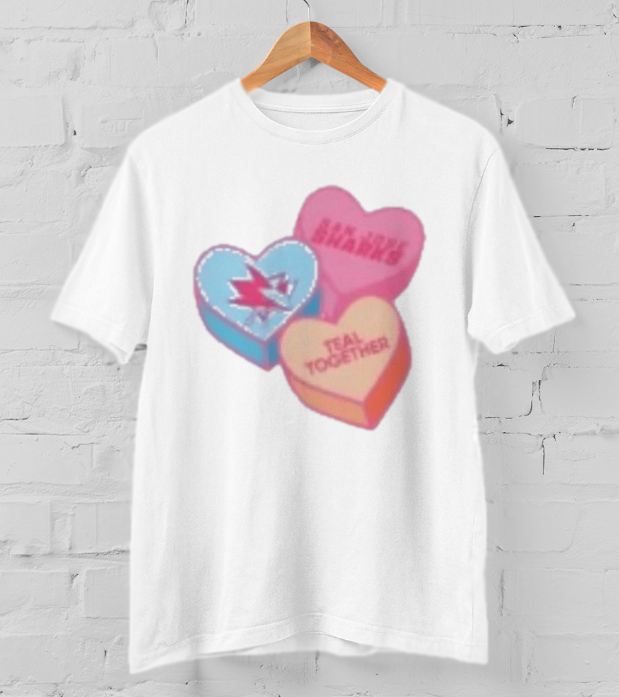 San Jose Sharks Valentine Candy Heart Teal Together T-Shirt