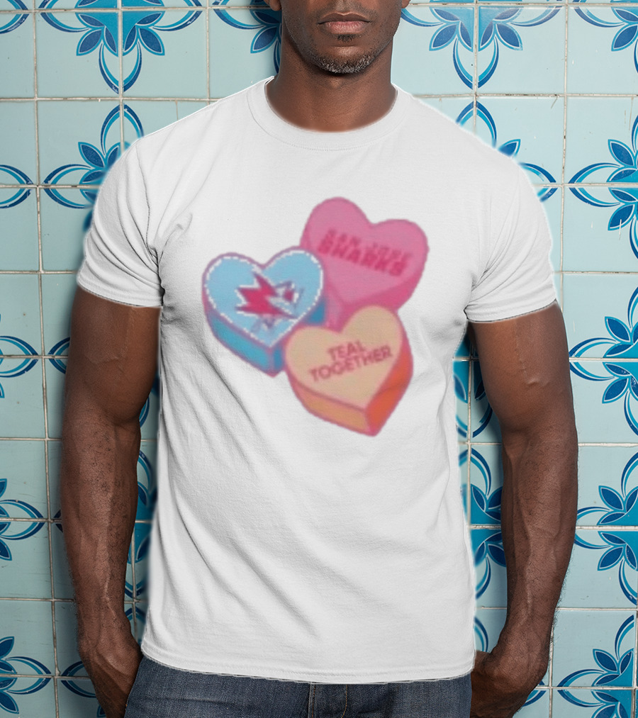 San Jose Sharks Valentine Candy Heart Teal Together T-Shirt